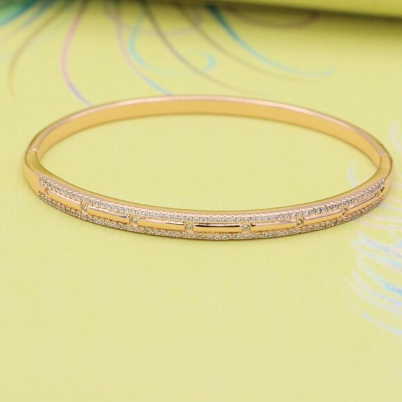 Elegant Dual Row Diamond-Cut Rose Gold Bangle for Women, XPBL0442 - Picture 6 of 11